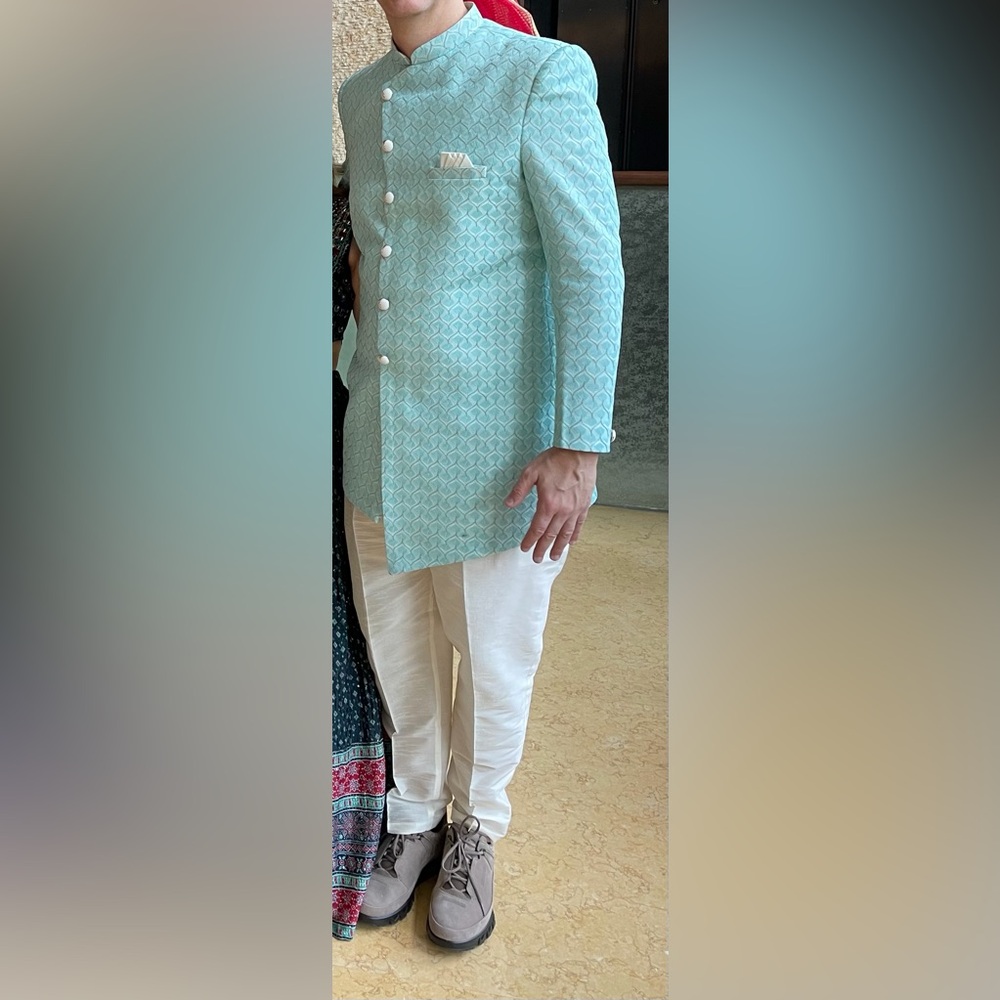 Men's Aqua Blue India Jodhpuri Suit/Bandhgala